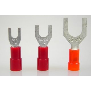 Gabelkabelschuhe 0,5 bis 1,5 mm², rot isoliert; 4,3 mm für Schrauben M4